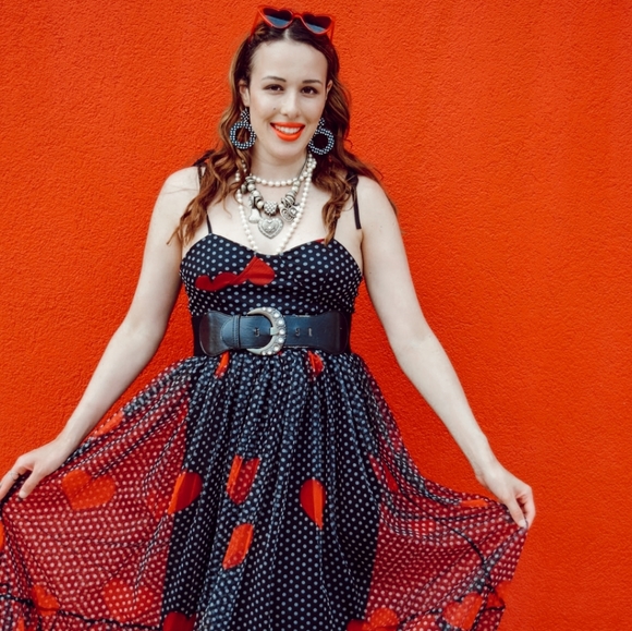 NWT Heart Polka Dot Party Midi Dress S:Small-Med - Picture 12 of 14